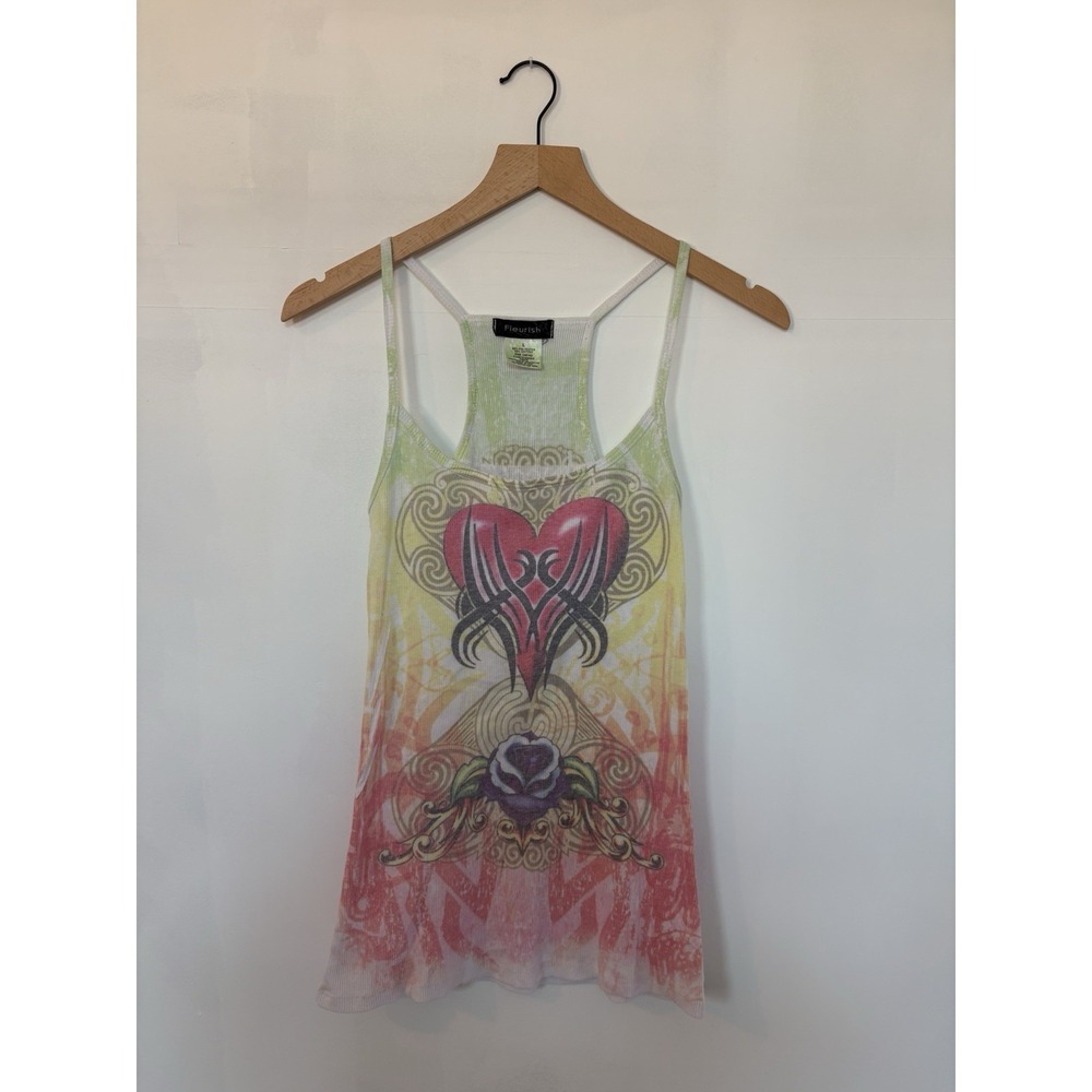 Y2K Glamour Unique Mall Goth Flourish L Razorback Tank Top. Grunge Fairy core.